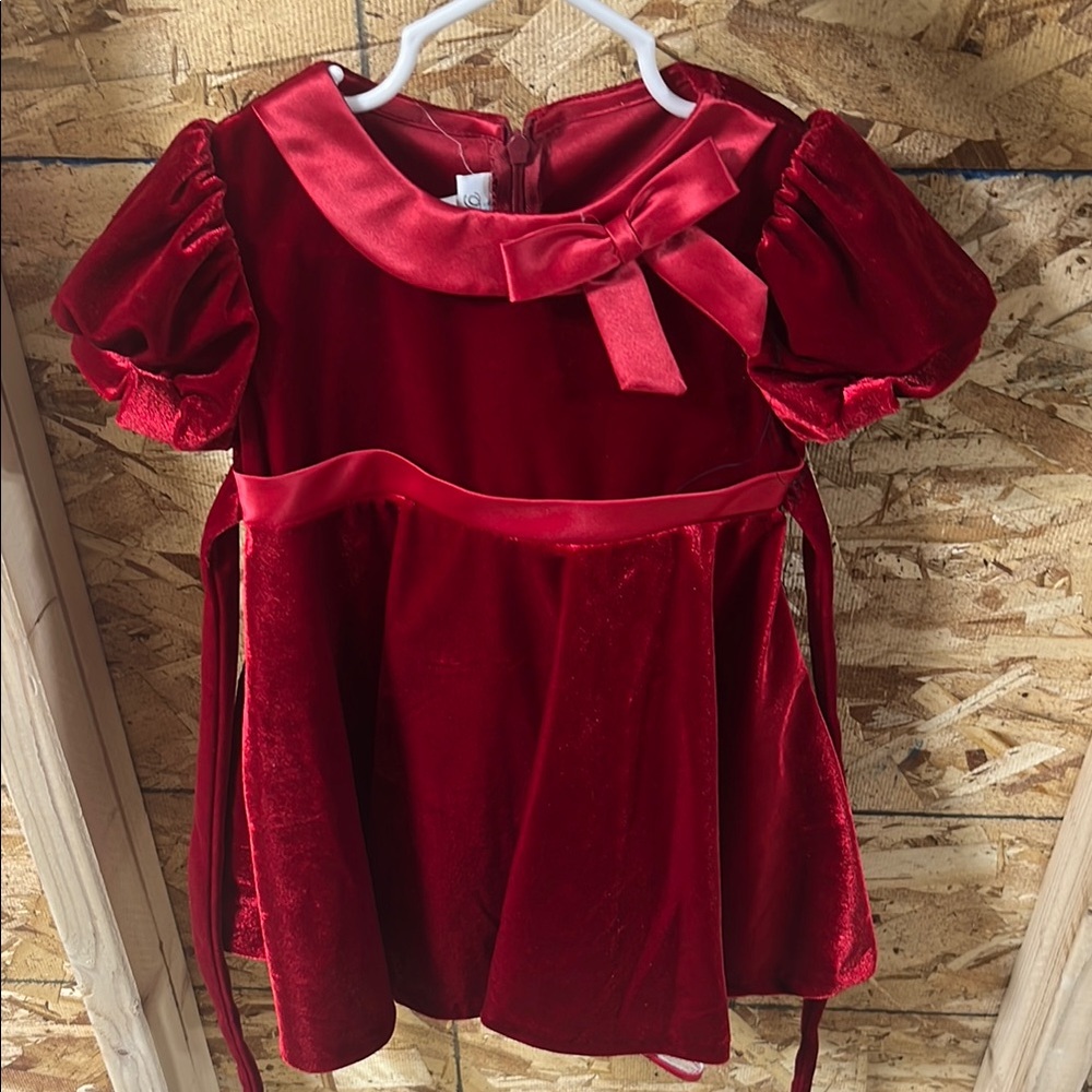 Bonnie Jean Red Babydoll Dress with Puff Sleeves for Weddings